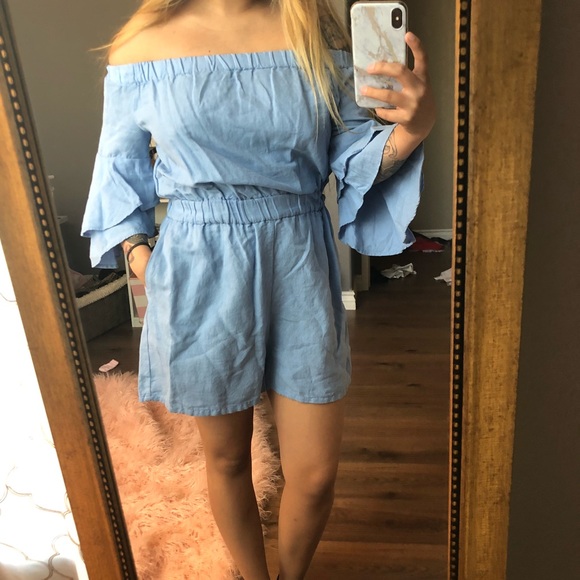 Zara Dresses & Skirts - Zara blue off the shoulder romper